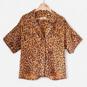 Vintage Leopard Print Silk Button Up Shirt Size 8, OOAK, Indie Sleeze